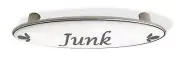3" Junk Drawer Pull Blue-Gray Script on White with Satin Nickel