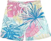 [GAIGEO] Colorful Tropical Leaves Swim Shorts Boys Easy Care Short Toddler Boy, Quick Dry and Durable