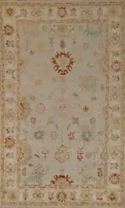 Muted Geometric Oushak Turkish Area Rug 6x9 Hand-knotted Wool Carpet