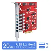 Inateck PCIe to USB 3.2 Gen 2 Expansion Card 20Gbps w/ 6 USB A & 2 USB C Ports