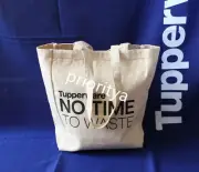 Tupperware NO TIME TO WASTE Canvas Tote Shopping Reusable Bag New