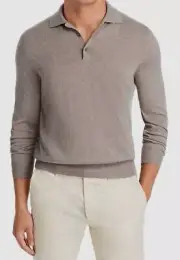 Canali Men's Beige Merino Wool Polo Pullover Sweater Size 56