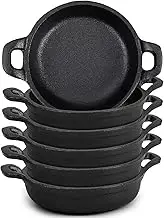 Ziliny Mini Cast Iron Skillets 5 x 5 x 1.3 Inch Cast Iron Pan Small Ramekin Set Black Casserole Dish Cookware Oven Safe Mini Skillets for Kitchen Indoor Outdoor Picnic (6 Pack)