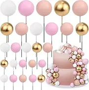 Mini Balloon Cake Topper Foam Cake Balls Cupcake Toppers Cake Insert Birthday Cake Toppers Round Ball Baking Decor for Wedding Baby Shower (Coffee/Pink/Gold/White)
