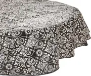 Farberware Vinyl Spill Proof Damask Design Round Tablecloth, 70", Red/White