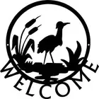 Crane Heron Bird Round Welcome Sign - Made in America - Outdoor Decor