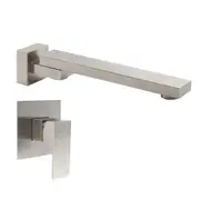 Brushed Nicekl Square Swivel Wall Bath Tub Spout Basin Hot Cold Tap Water Mixer Faucet Outlet
