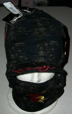 Ed Hardy Snow hat cap Ski Board Sled winter face mask earphone pocket heart Xmas