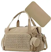 Gvblkq Lightweight Diaper Bag, Large Capacity Tote with Pacifier Case, Nylon Reusable Travel Accessories, Child Supplies for Home, Travel & On-the-Go Convenience, 17.72x9.06x11.81 inches, Khaki, Refer