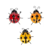 3x Hanging Ladybug w/ Hook Medium Outdoor Ornament Yard/Patio Garden Decor Asst
