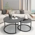 2PC Modern Stone Nesting Coffee Table Living Room Center Side Table Thick Framed