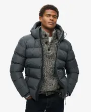 Hooded Sports Puffer Jacket | Ebony