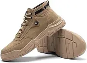 [WCXTY] Steel Toe Sneakers for Men,Casual Lightweight Anti-Smash Steel Toe Work Boots for Men,Comfortable Durable Anti-Puncture Safety Shoes for Men,for Construction Work (Color : Brown, Size : 9.5)