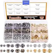 Tanstic 180pcs 9MM, 12MM, 15MM Sew-on Snap Buttons, 4 Colors (Silver, Black, Bronze, Gold), Metal Snaps, Fasteners, Press Studs, Buttons for Craft Sewing Clothing