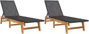 Patio Lounge Chair and Side Table Set, PE Wicker Patio Pool Lounge Chair with Adjustable Backrest, Acacia Wood Outdoor Chaise Lounger for Garden Backyard Poolside, Black and Brown