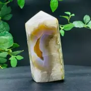 507g Natural Agate Geode Crystal Obelisk Quartz Tower Wand Point Healing Reiki