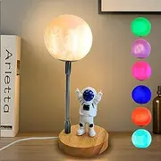 Moon Lamp for Kids,Space Buddy Lights with 7 Color Astronaut Night Light,USB Powered and Button Control 3D Moon Table Lamp, Perfect for Bedroom,Nursery and Space-Themed Parties, Ideal Birthday Gift