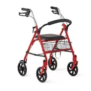 Medline Steel Rollator Walker with Seat - Red