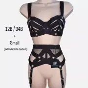 Honey birdette CAGE set Bra + Suspender BNWT ✨ Size 10C + Small / Medium #goth