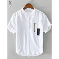 在飛比找ETMall東森購物網優惠-polo日系小立領半袖襯衫白色亞麻