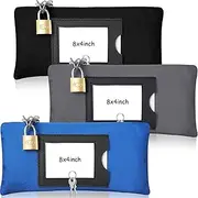 Locmeo 3 Pcs Waterproof Cash Bags with Lock and 6 Keys Money Bags with Zipper Money Bank Deposit Bag Oxford Cloth Document Bags for Bank Deposits Business Personal (8 x 4'',Dark Blue,Black,Dark Grey)
