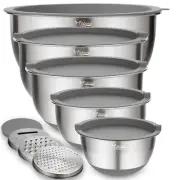 Wildone Mixing Bowls with Lids Set, 5PCS Stainless Steel Grey Nesting Bowls w...
