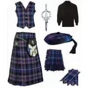 Men's Traditional Tartan Hat, Vest kilt Outfit 10 Pieces kilt set Wedding Outfit
