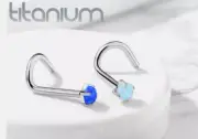 20G 18G Implant Grade 23 Titanium Opal Nose Screw Prong Set Ring Blue or White