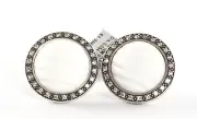 DAVID YURMAN Silver White Quartzite Diamond Cable Button Earrings Sterling .925