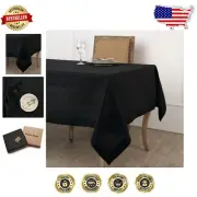 Textured Black Linen Tablecloth - 100% Pure Linen, Machine Washable 132" x 60"