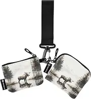 [XYMZR] Moose Standing Lake Mini Zip Around Wristlet keychain Wallet for Women Personalized Pattern Detachable Dual Pouch Wristlet Portable Wallet Phone Coin Purse, Multi-colored, One Size