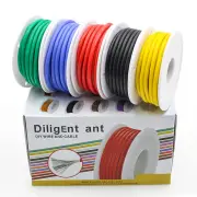 30AWG 20m/roll Super Soft Silicone Wire Heat Resistant Flexible Tinned Copper Stranded Cable DIY 5 Colors Mix Box Electi