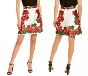 DOLCE & GABBANA Geranium print A-line Silk Mikado Mini Skirt US sz S/IT 38 $1332