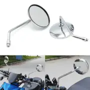 Universal 4" Round Long Stem Motorcycle Mirrors 8mm Screws Chrome Silver Color