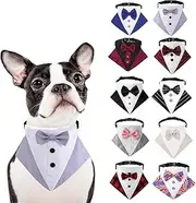 Dog Tuxedo Dog Wedding Bandana Collar with Bow Tie Adjustable Dog Tux Formal Dog Costumes for Small Medium Large Dogs (Purple, M)