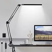LED Desk Lamp with Clamp, 3 Color Modes Architect Modern Swing Arm Lamp Desk Light, Dimmable Eye-Care Table Light, Memory Function, Task, Study, Reading, Work, Craft, Sewing, Drafting, Home Office 10W