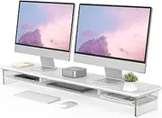 FENGE 2-Tier Acrylic Dual Monitor Stand Riser,42.5 Inch Acrylic Monitor Stand with Storage Organizer for Home, Office and Business, for Desk, Laptop, PC, TV,White