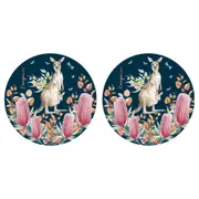 2PK LMD Kangaroo Ceramic Surface Protector Trivet Home Decor Round 25cm Navy
