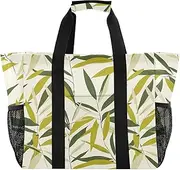 [sanluoli] Storage Bags Collapsable Beach Tote Water Resistant with Handles Tote Bag For Car, Light Green Leaves, 1 size