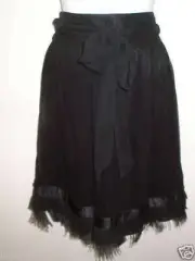 Exquisite New ELIE TAHARI NICOLETT Black Silk Skirt Feather Trim 0 $448 NWT