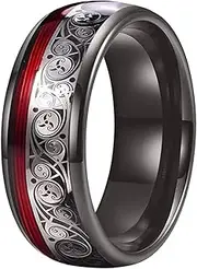 [Wozya] 8MM Tungsten Ring for Men with Celtic Spiral and Red Guitar String Inlay Wedding Band Comfort Fit
