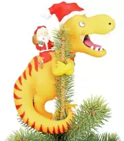 Tree Buddees Santa Riding a T-Rex Funny Christmas Tree Topper - Large 10" Dino