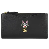 在飛比找momo購物網優惠-【GUCCI 古馳】品牌立體梗犬徽章活動卡夾寬版零錢長夾(黑