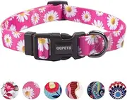 QQPETS Adjustable Soft Dog Collar: Print Flower Pink Multicolor Cute Patterns for XS Small Medium Large Pet Girl Boy Puppy Walking Running Training (L, Small Daisies)