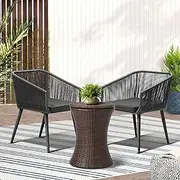 Livsip 3PCS Outdoor Furniture Lounge Setting Ice Bucket Brown Adjustable Table