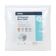 Medium Warmth All Seasons Wool Quilt - Double Bed, White