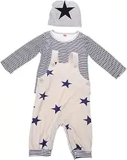 [Ipetboom] 1Set Print Suspender Pants Outfit with Long Sleeve Shirt and Hat Breathable Summer Clothing for Spring and Summer Wear