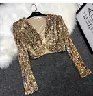 Short Sequin Performance Suit BINGBING Sequin Shoulder Jazz Dance Outfit Jacket