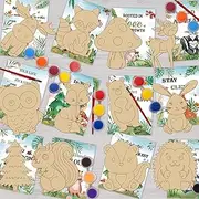 24 PCS Woodland Animals Cards with Art Supplies - Woodland Animals Wood Painting Craft Kits - Kids Christmas Birthday Boys Girls Gifts Bulk - Woodland Animals Party Favors