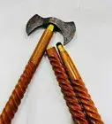 Designer Axe Head Handle Handmade Brown Sprial Wooden Walking Stick Cane